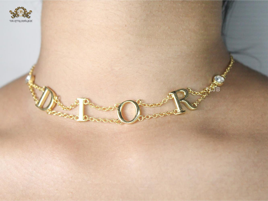 Alphabet D gold choker chain