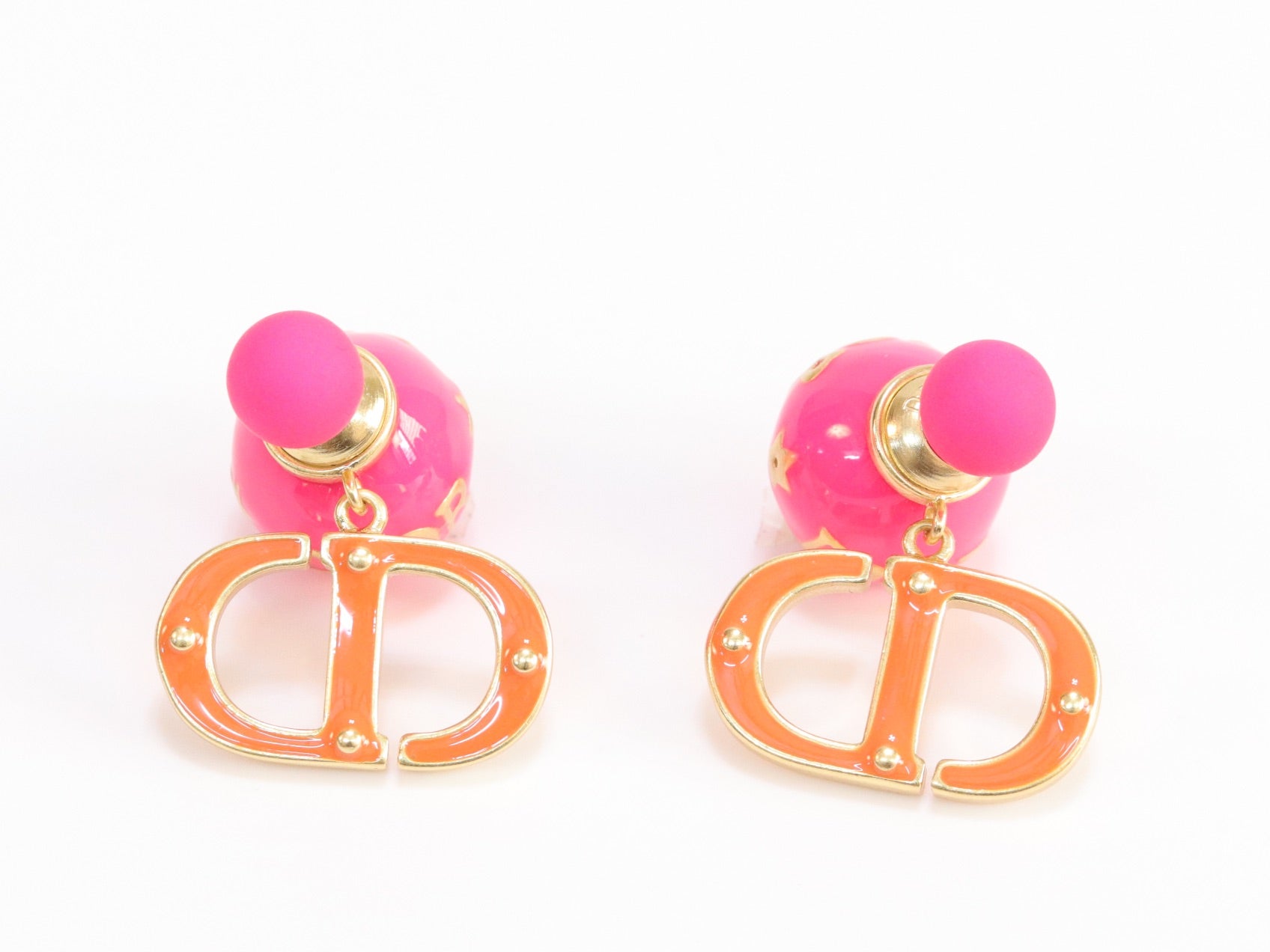 Pink and Orange alphabet CD stud in gold finish