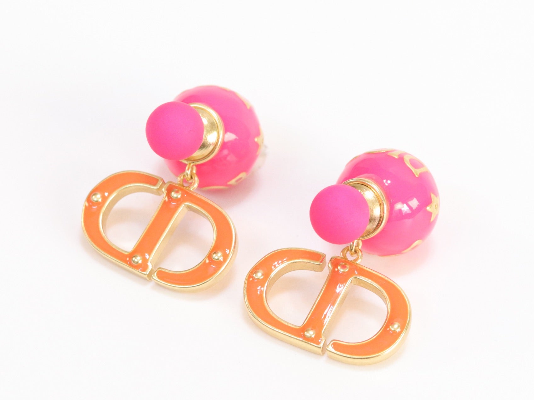Pink and Orange alphabet CD stud in gold finish