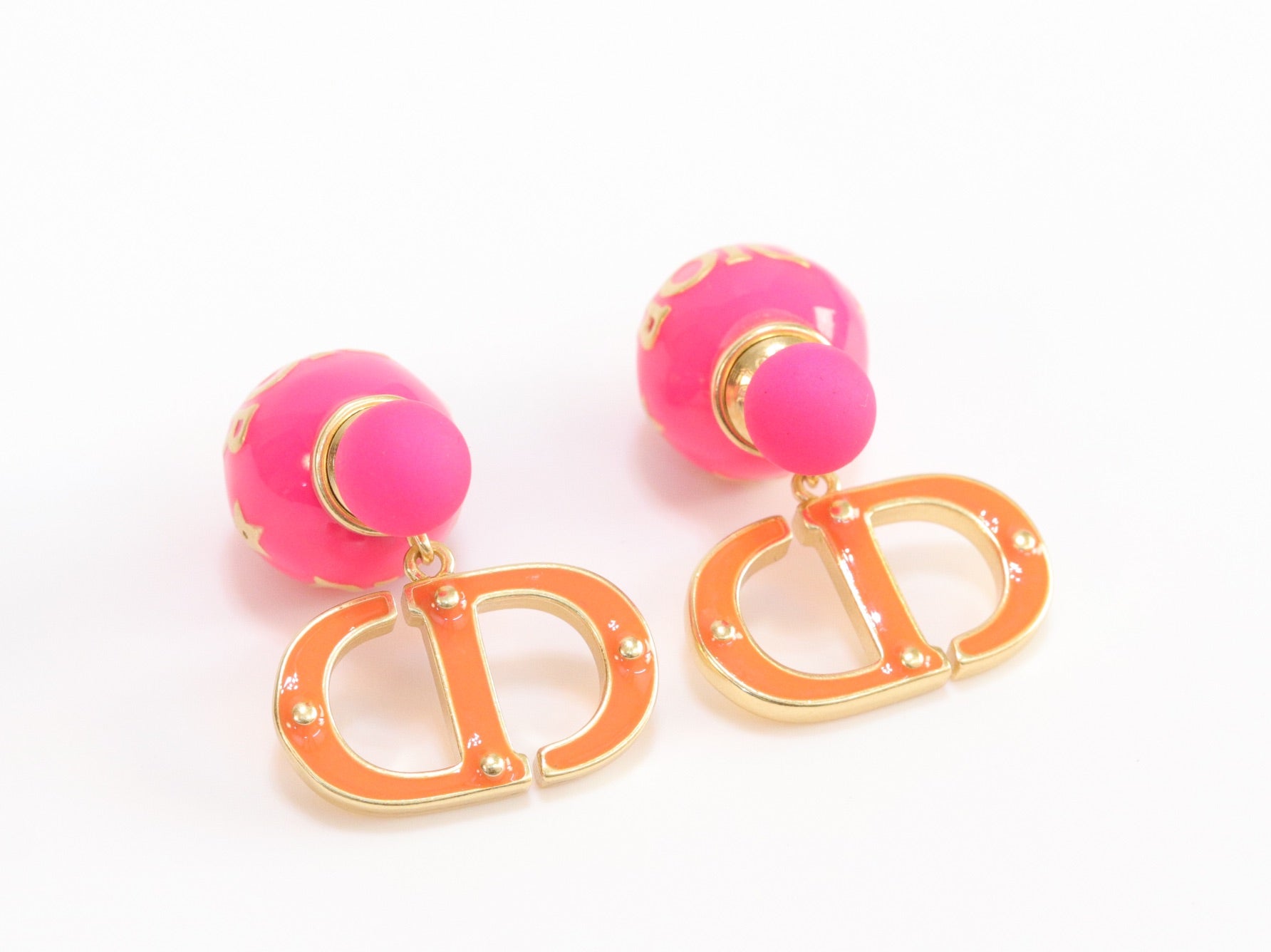 Pink and Orange alphabet CD stud in gold finish