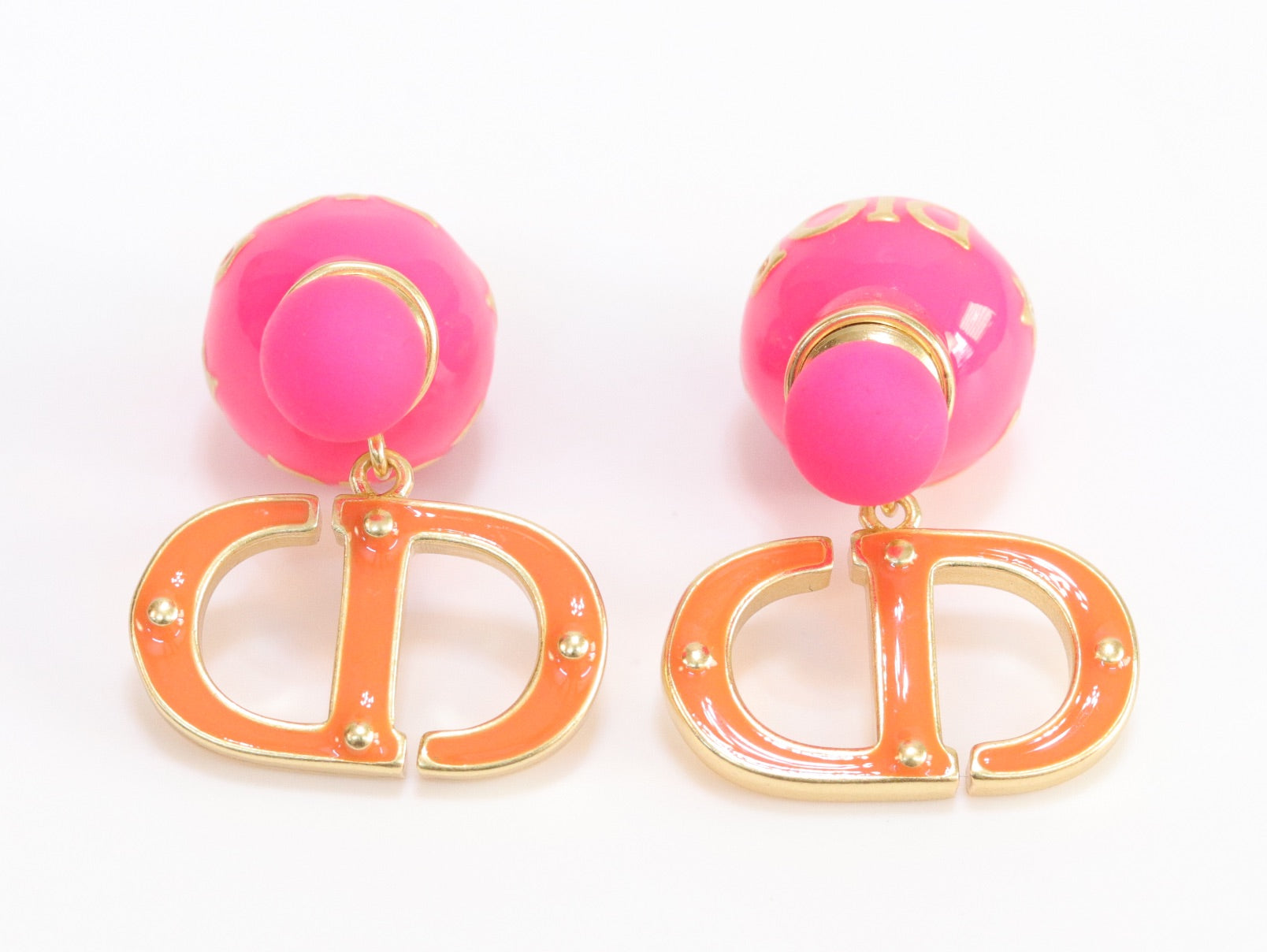 Pink and Orange alphabet CD stud in gold finish