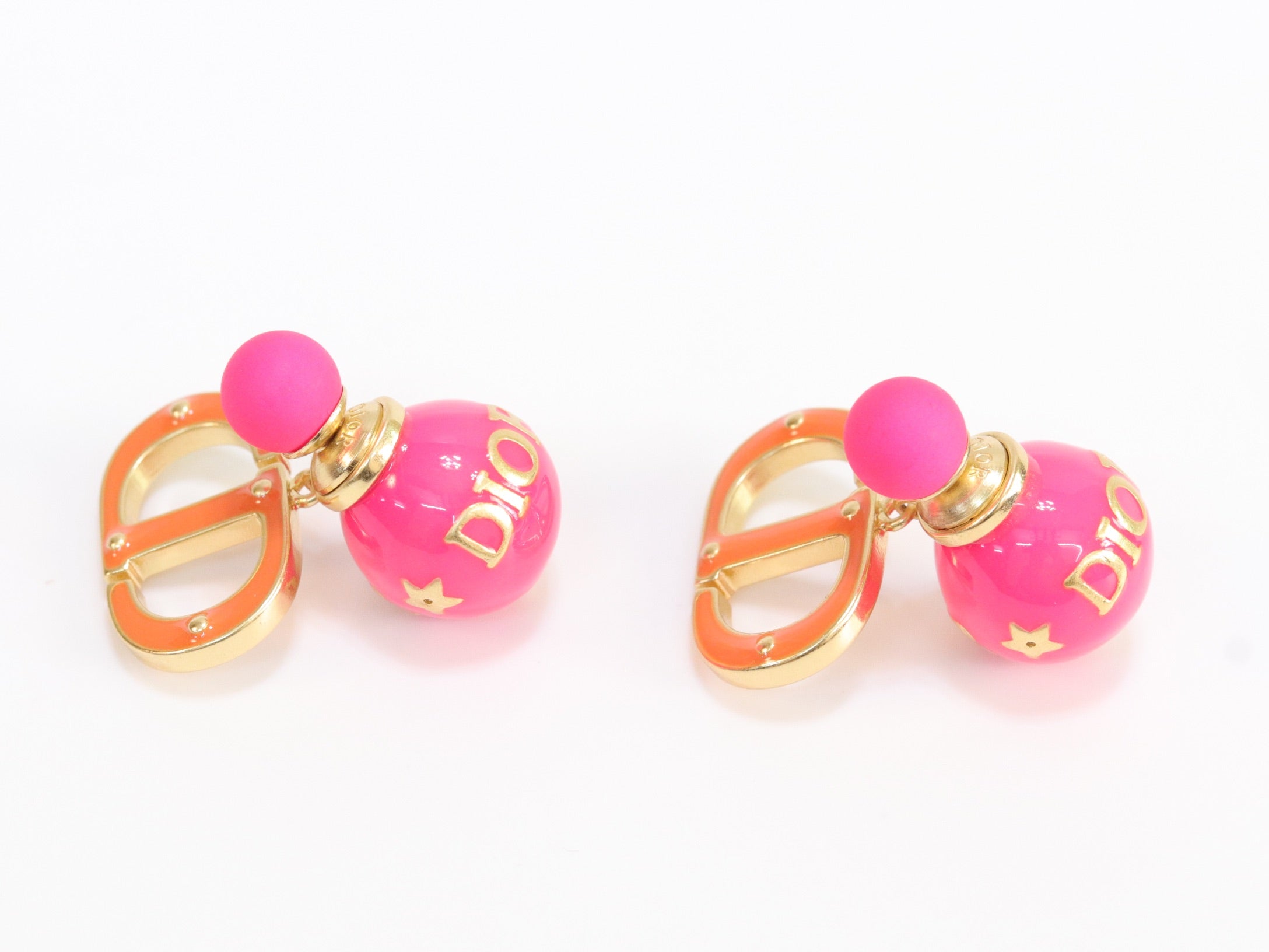Pink and Orange alphabet CD stud in gold finish