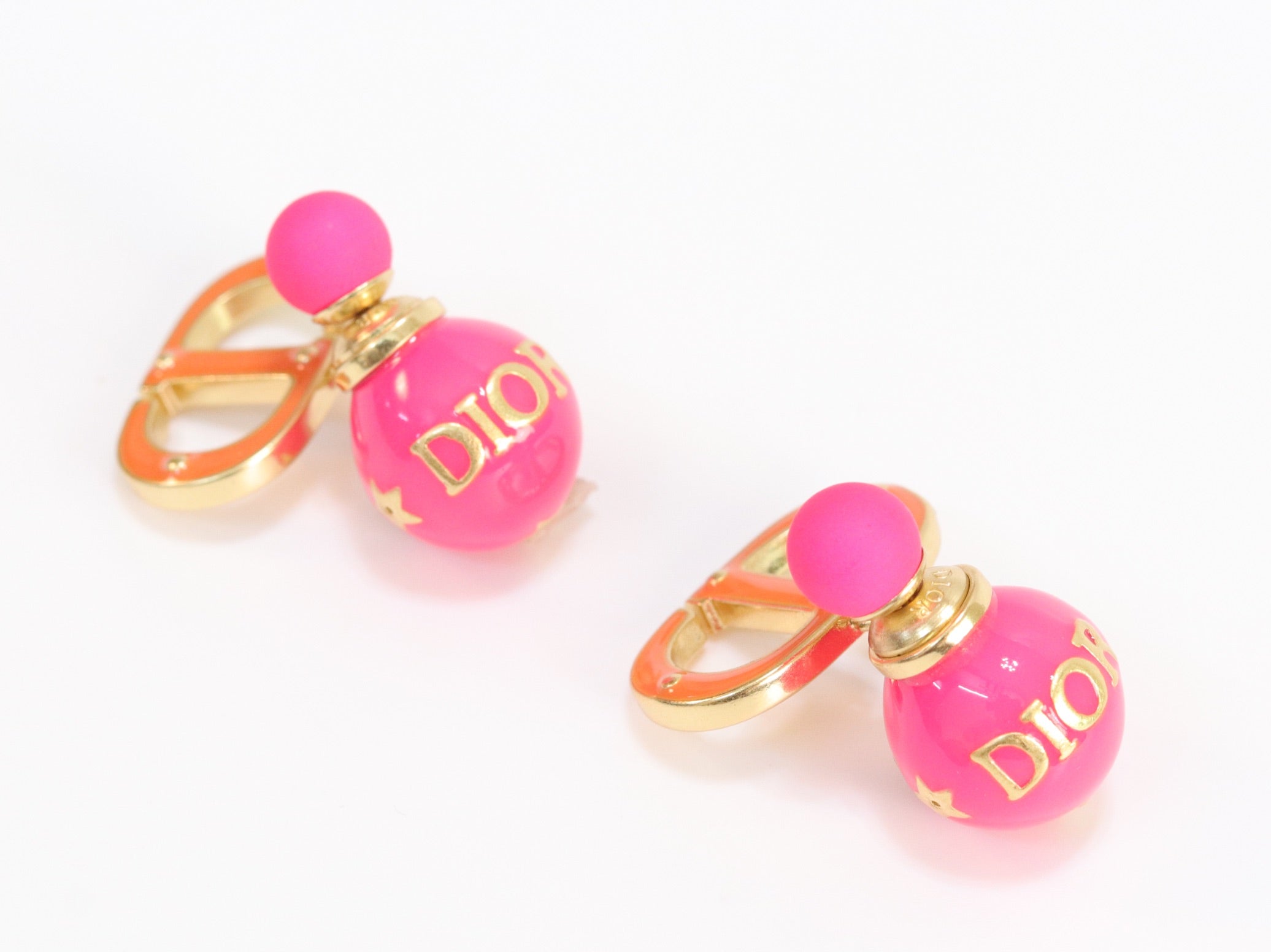 Pink and Orange alphabet CD stud in gold finish