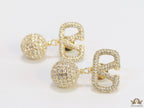 Gold plated cz alphabet earring with cz ball drops