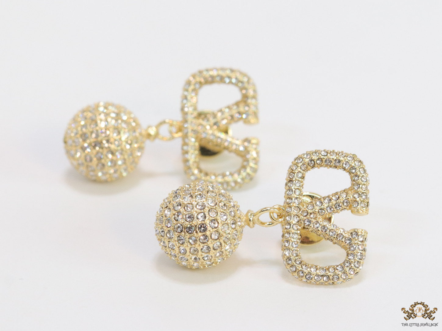 Gold plated cz alphabet earring with cz ball drops
