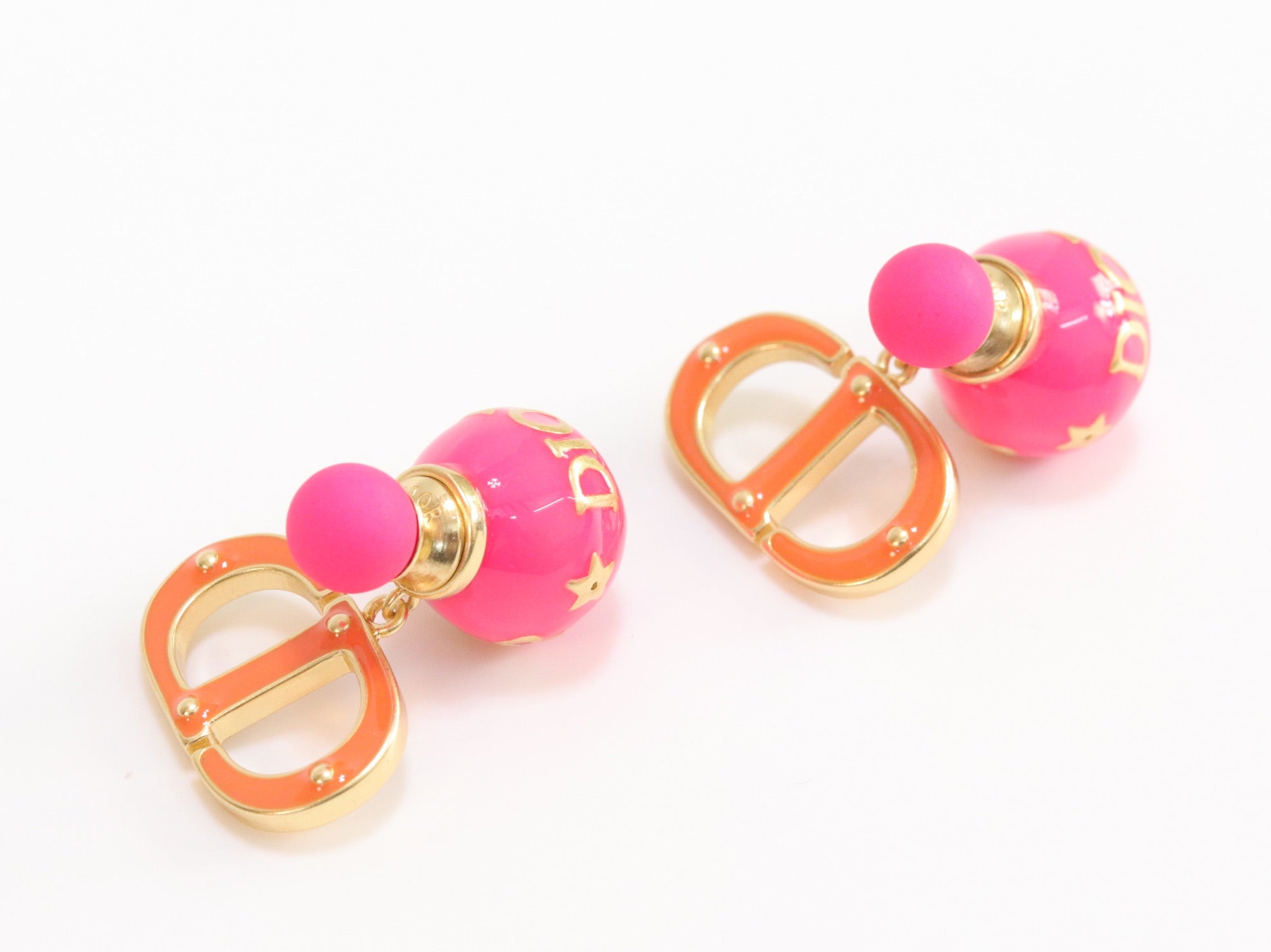 Pink and Orange alphabet CD stud in gold finish