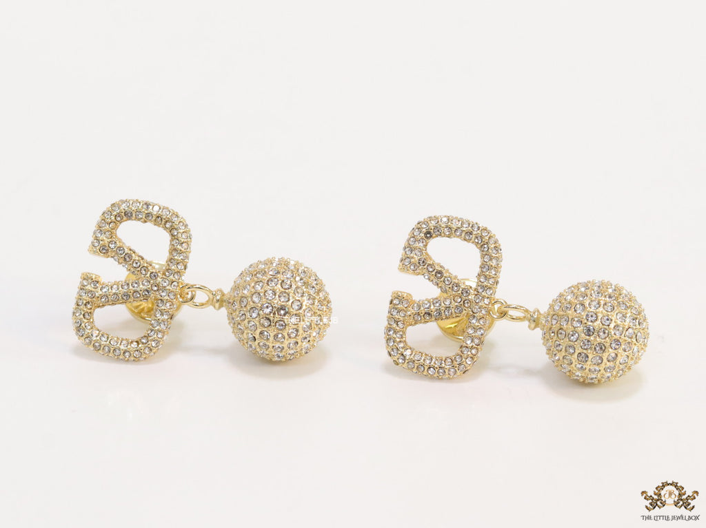 Gold plated cz alphabet earring with cz ball drops