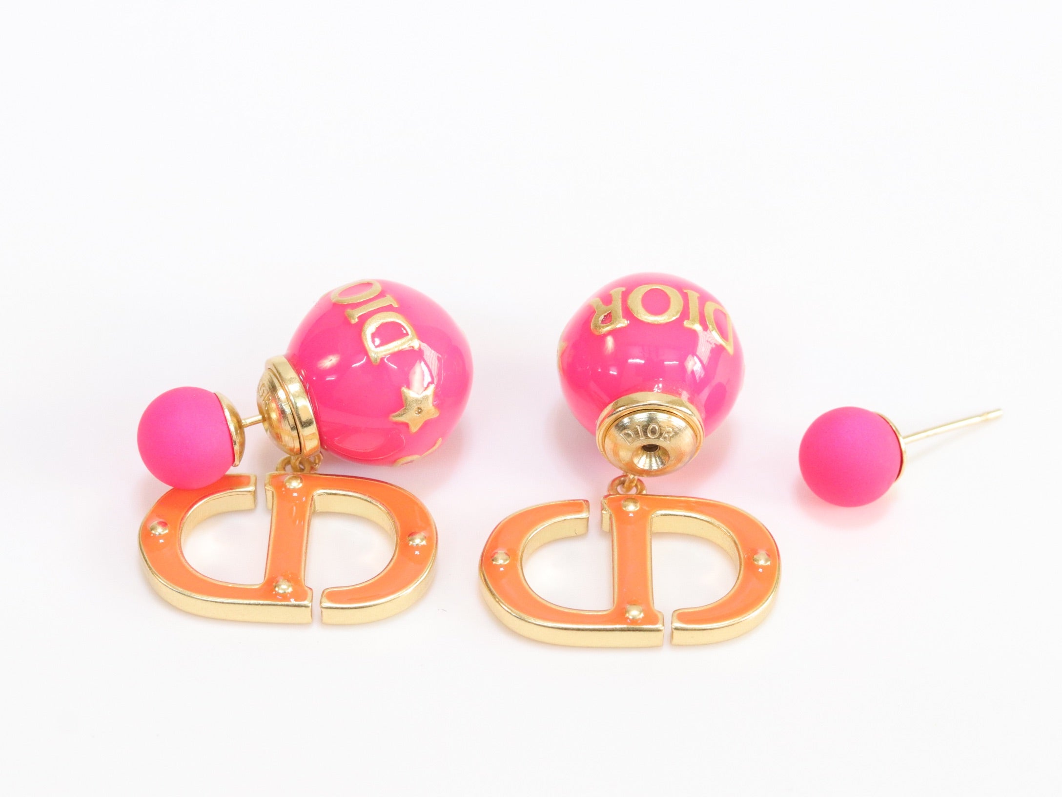 Pink and Orange alphabet CD stud in gold finish