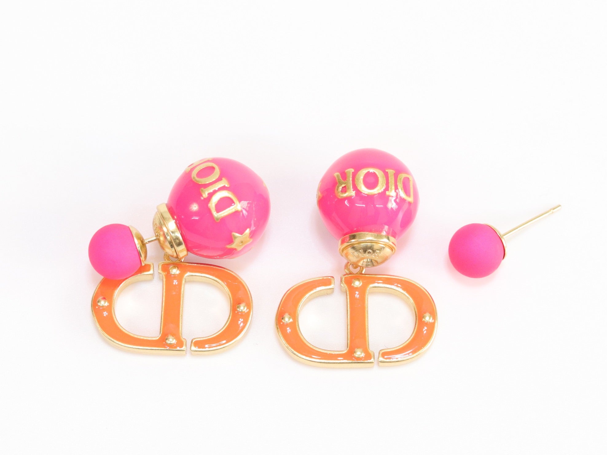 Pink and Orange alphabet CD stud in gold finish