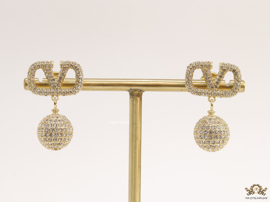 Gold plated cz alphabet earring with cz ball drops