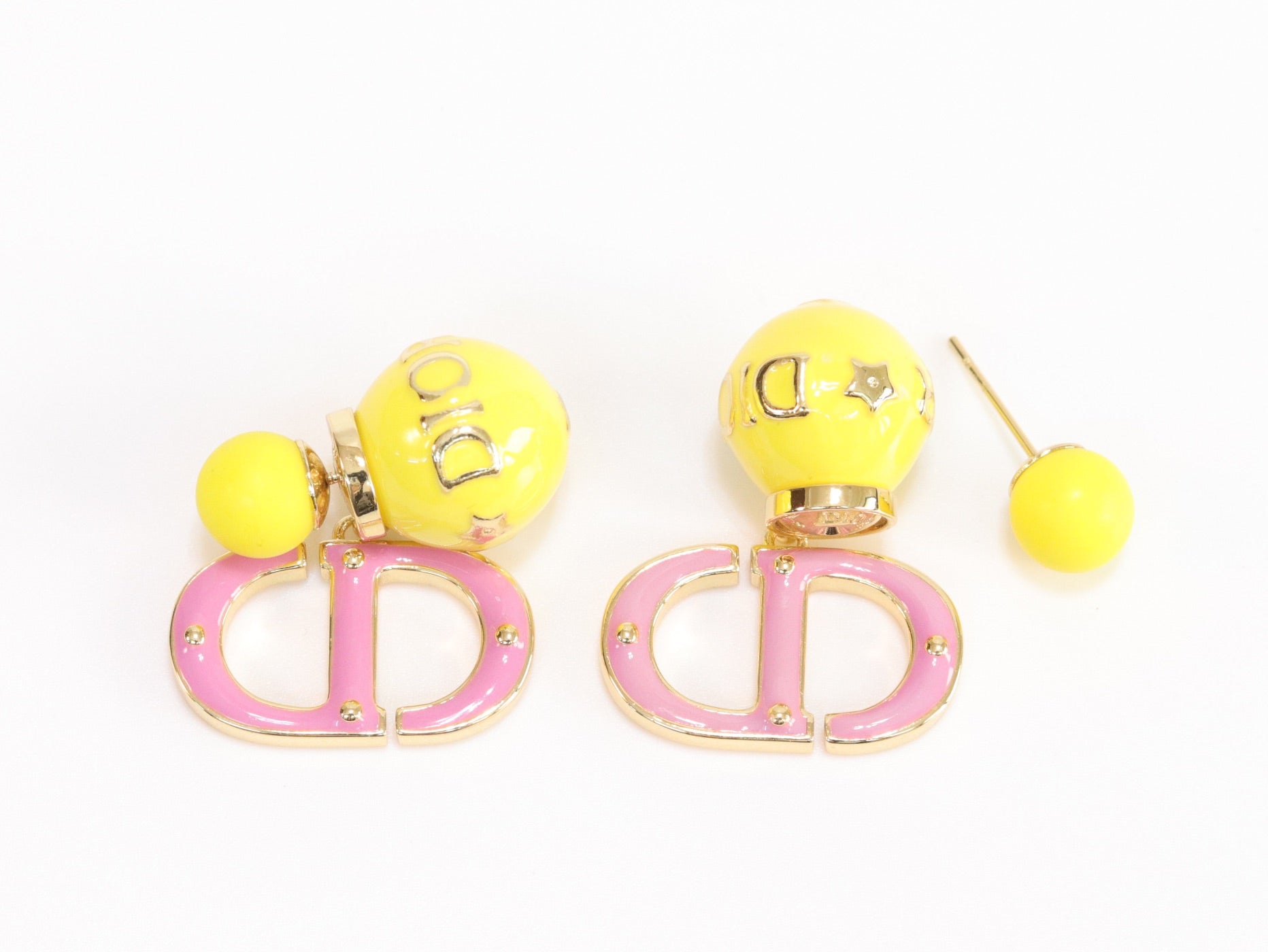 Pink and Yellow alphabet CD stud in gold finish