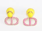 Pink and Yellow alphabet CD stud in gold finish