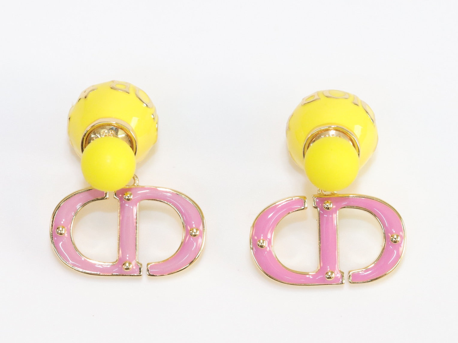 Pink and Yellow alphabet CD stud in gold finish