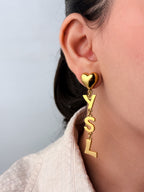 Alphabet Y S L Signature Gold Danglers with Heart | Love Fashion Earrings