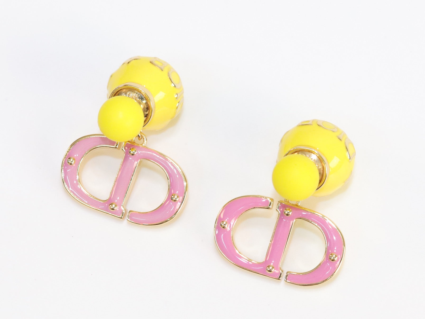 Pink and Yellow alphabet CD stud in gold finish