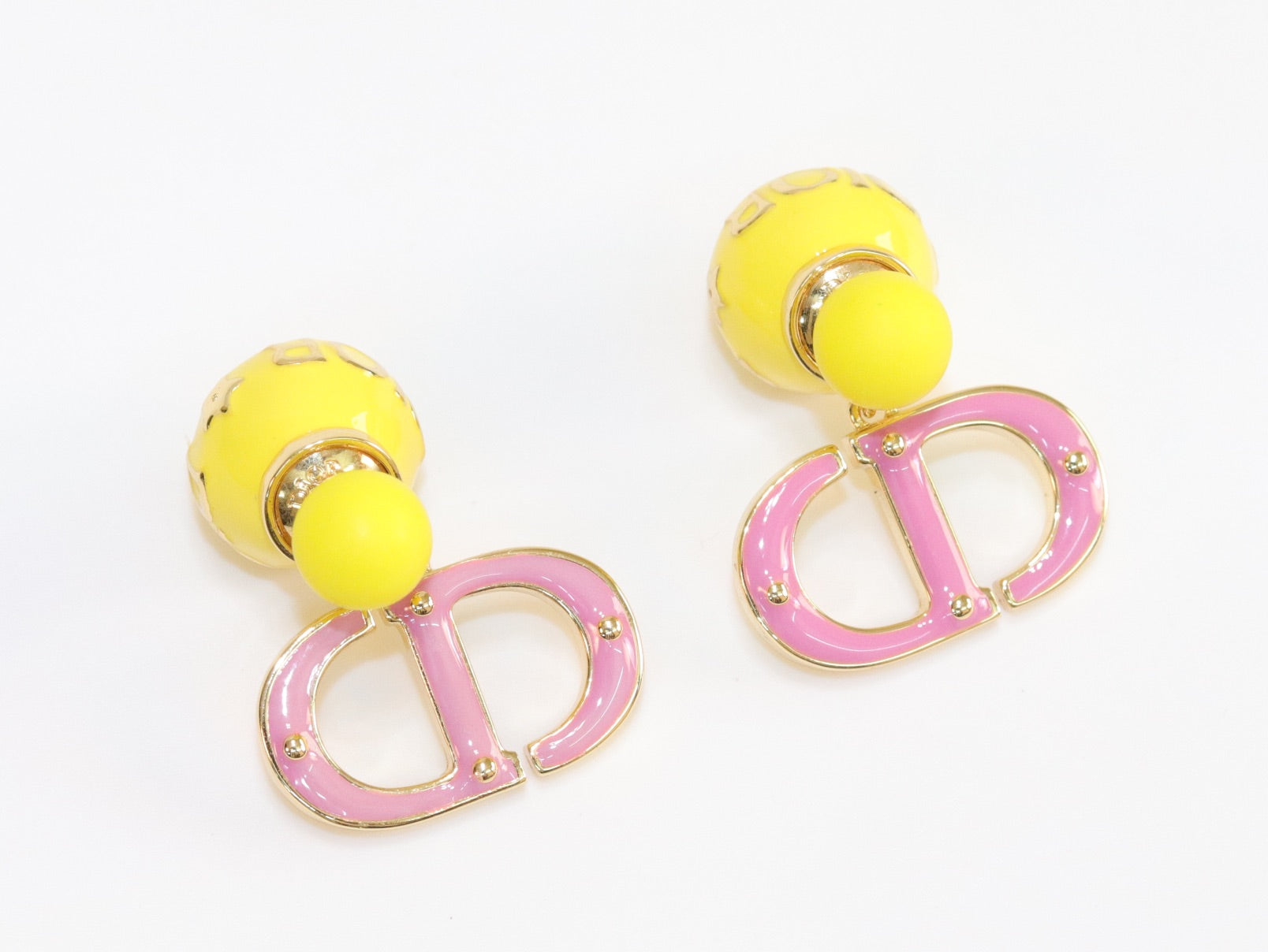 Pink and Yellow alphabet CD stud in gold finish