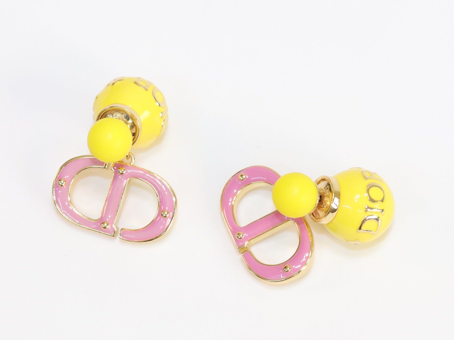 Pink and Yellow alphabet CD stud in gold finish