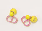 Pink and Yellow alphabet CD stud in gold finish