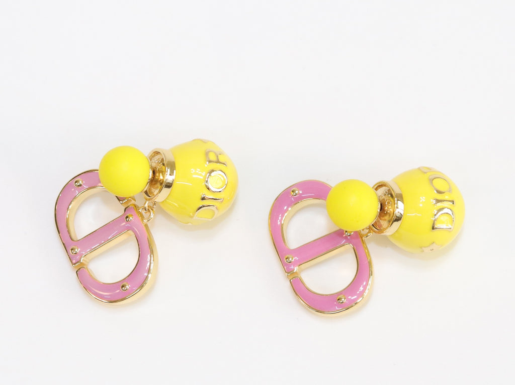 Pink and Yellow alphabet CD stud in gold finish