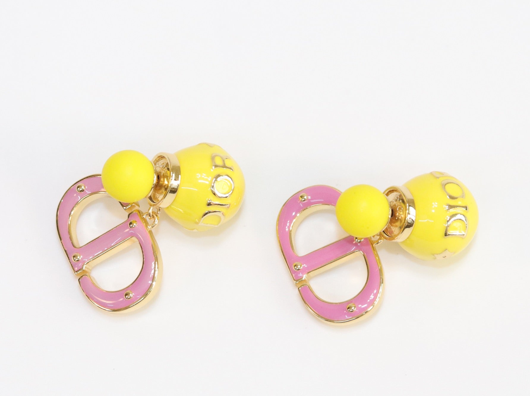 Pink and Yellow alphabet CD stud in gold finish