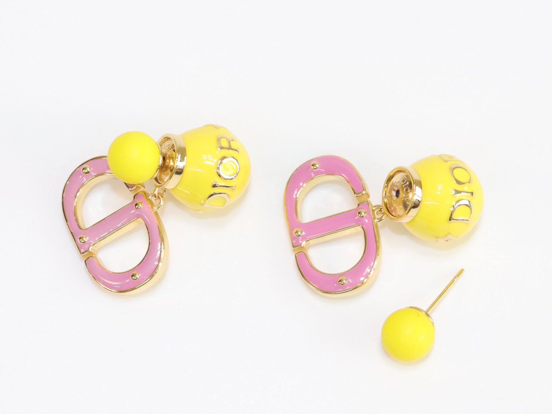 Pink and Yellow alphabet CD stud in gold finish