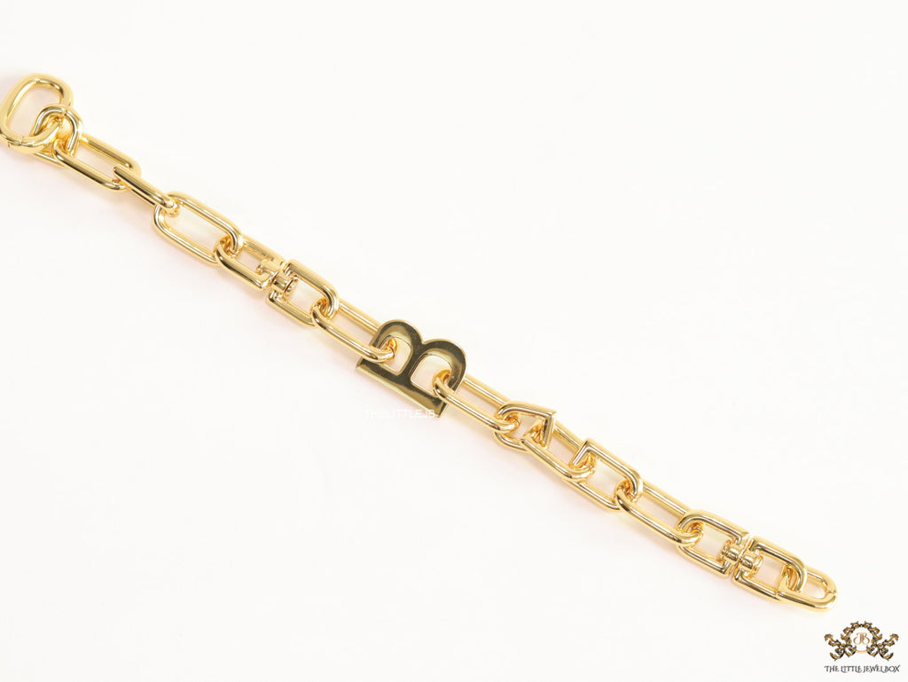 Link Chain bracelet with letter B in gold plating