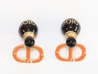 Black and Orange alphabet C and D stud in gold finish