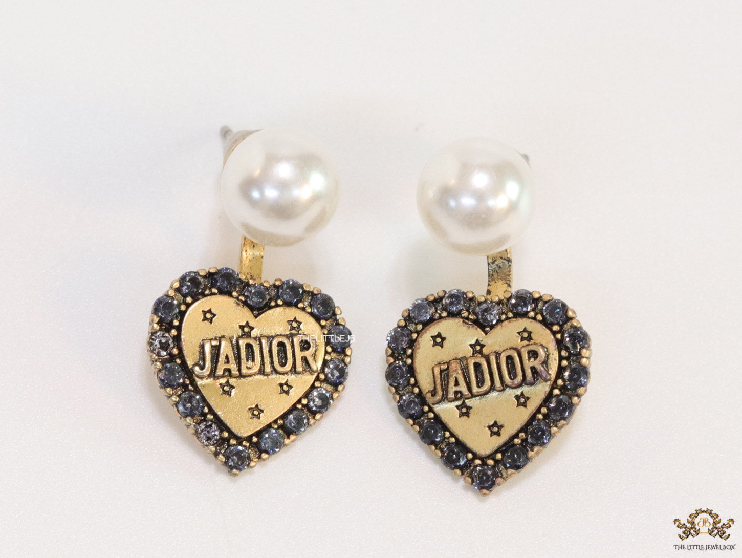 Pearl tops with alphabet inscribed cz and golden heart drops