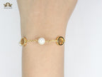 Alphabet T chain pearl studded bracelet
