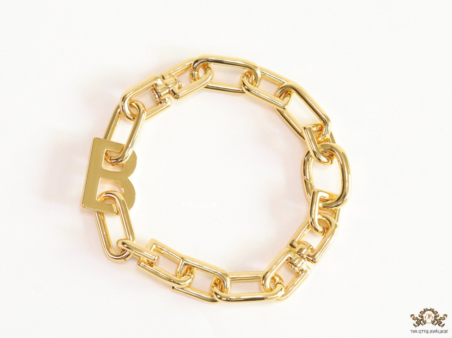 Link Chain bracelet with letter B in gold plating