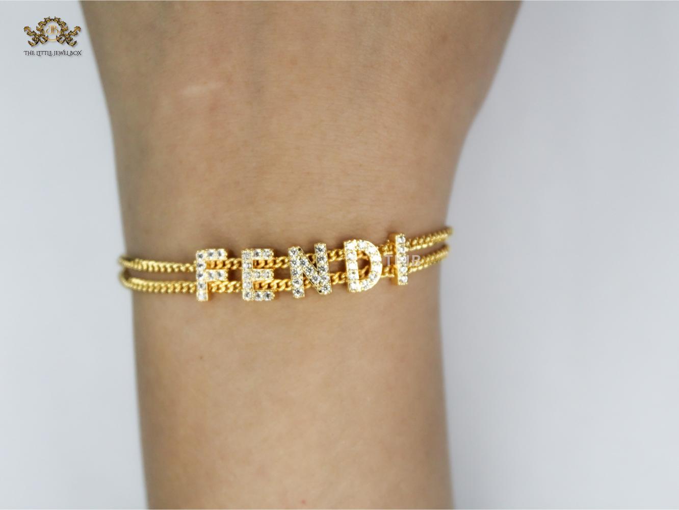 Alphabet F studded charm bracelet