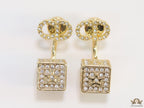 Golden cz tops with alphabet inscribed cz cube drops