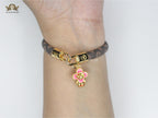 Alphabet L & V Leather bracelet with Pink charm