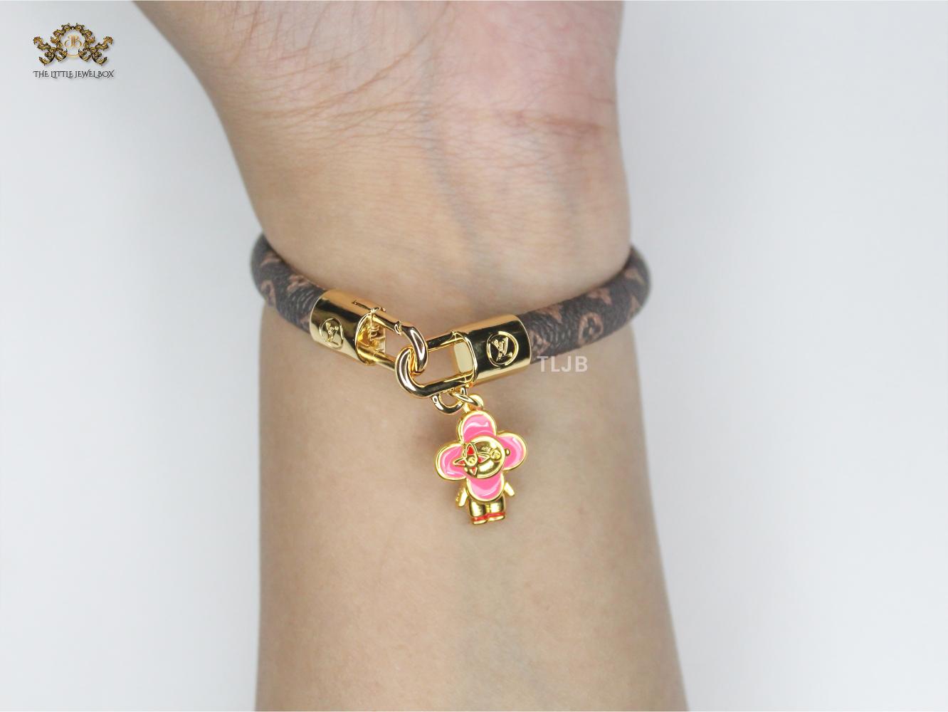 Alphabet L & V Leather bracelet with Pink charm