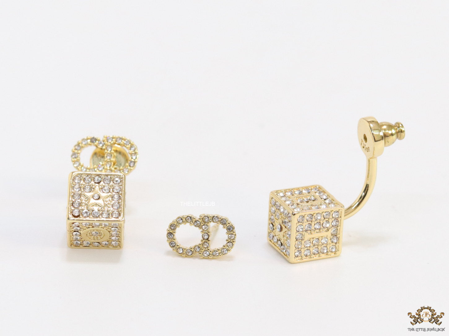 Golden cz tops with alphabet inscribed cz cube drops