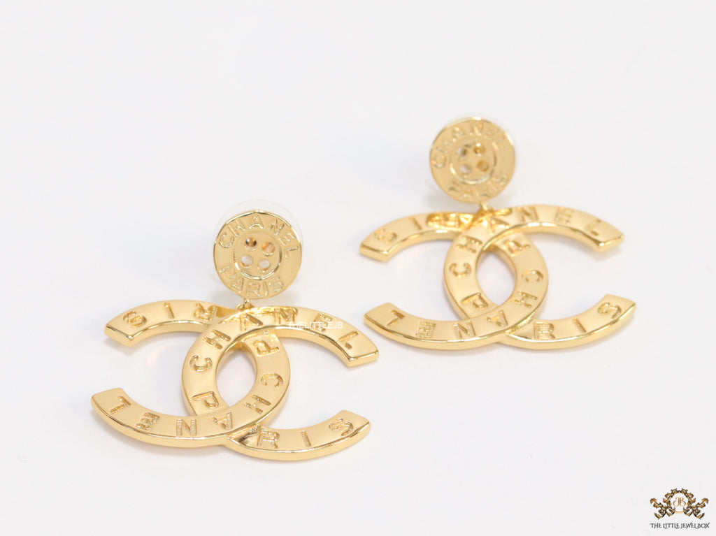 Golden button tops with alphabet inscribed twin C drops