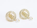 Alphabet B gold circle earrings with pearl and CZ