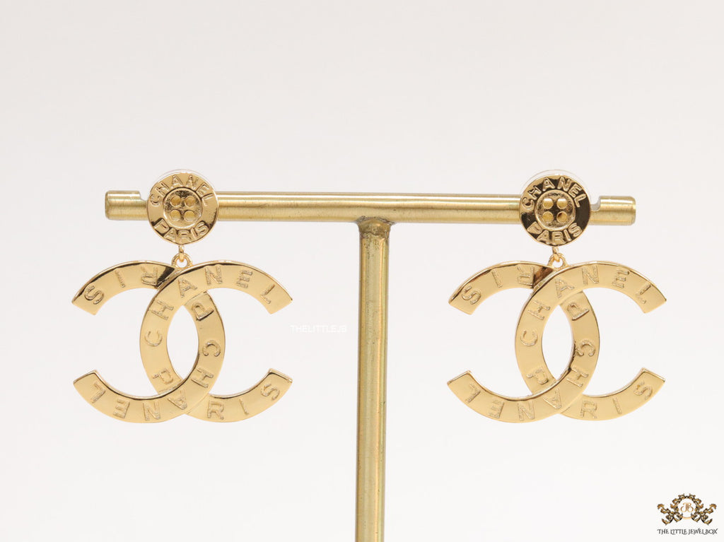 Golden button tops with alphabet inscribed twin C drops