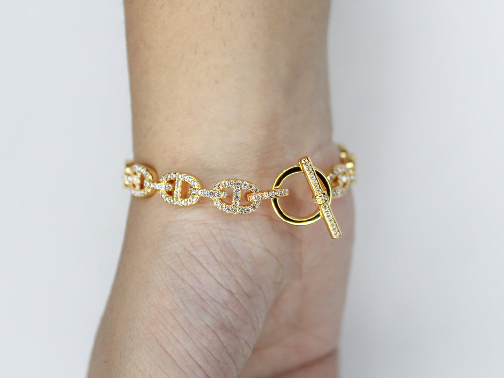 Alphabet H with CZ Gold bracelet