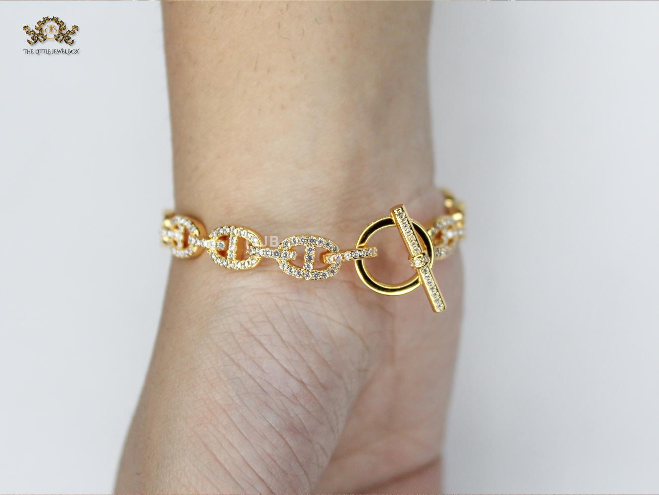 Alphabet H with CZ Gold bracelet