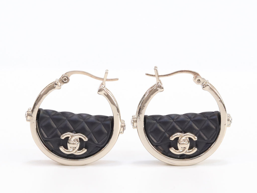 Double C black hoops in pale gold finish
