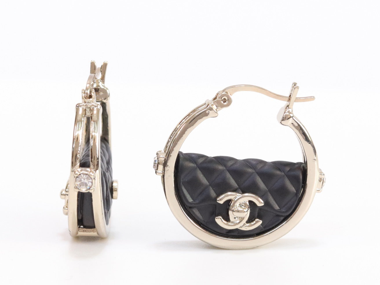 Double C black hoops in pale gold finish