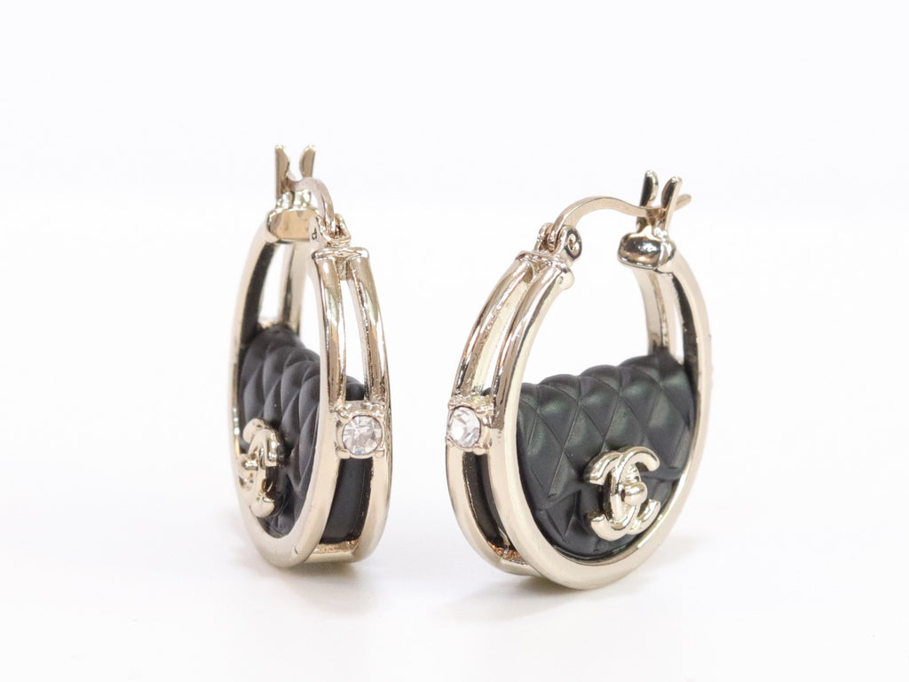 Double C black hoops in pale gold finish