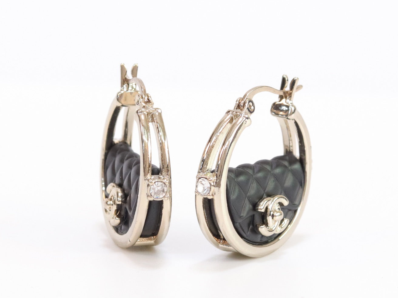 Double C black hoops in pale gold finish