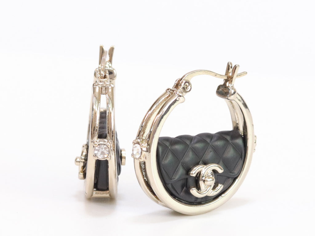 Double C black hoops in pale gold finish