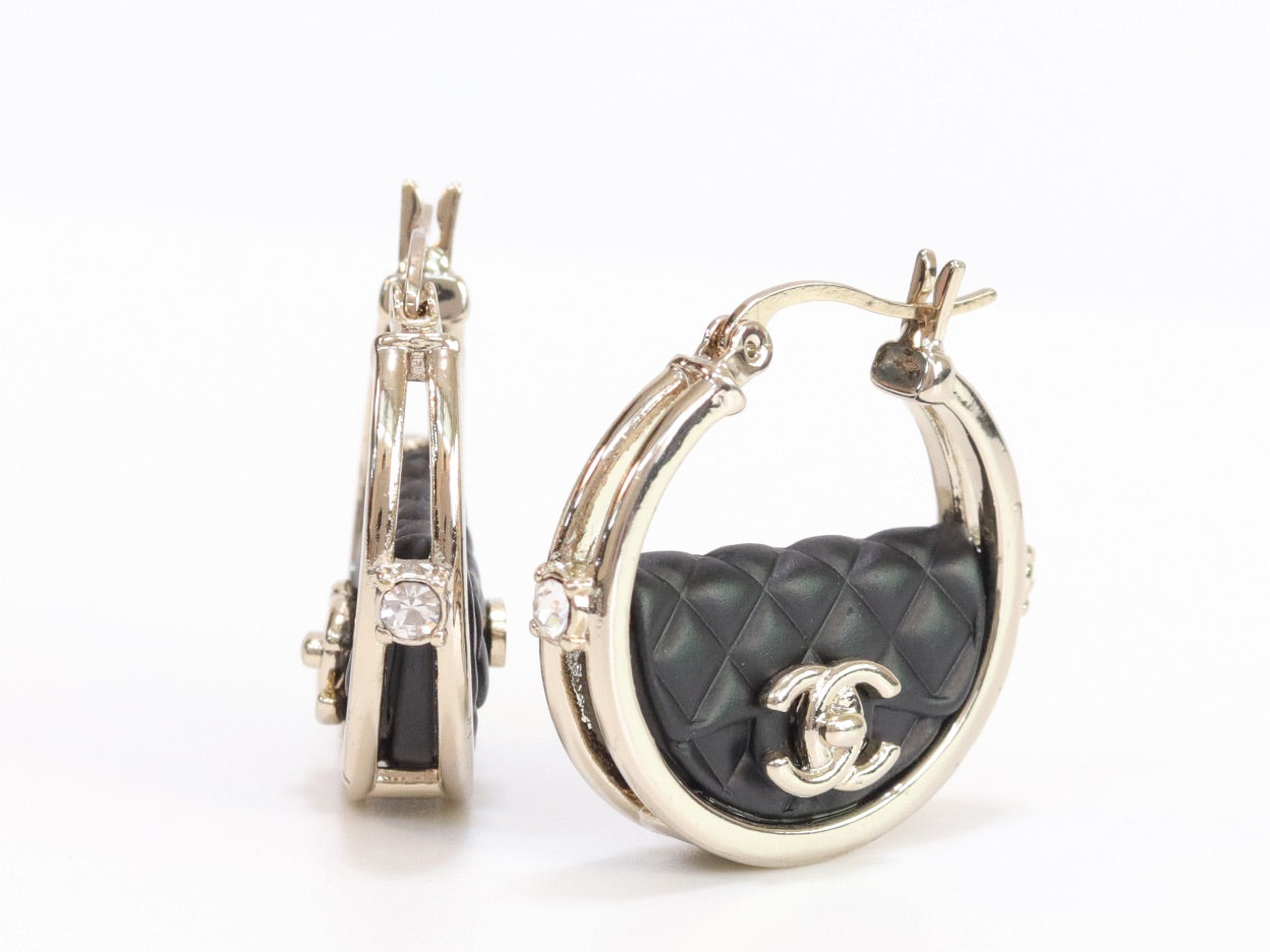 Double C black hoops in pale gold finish
