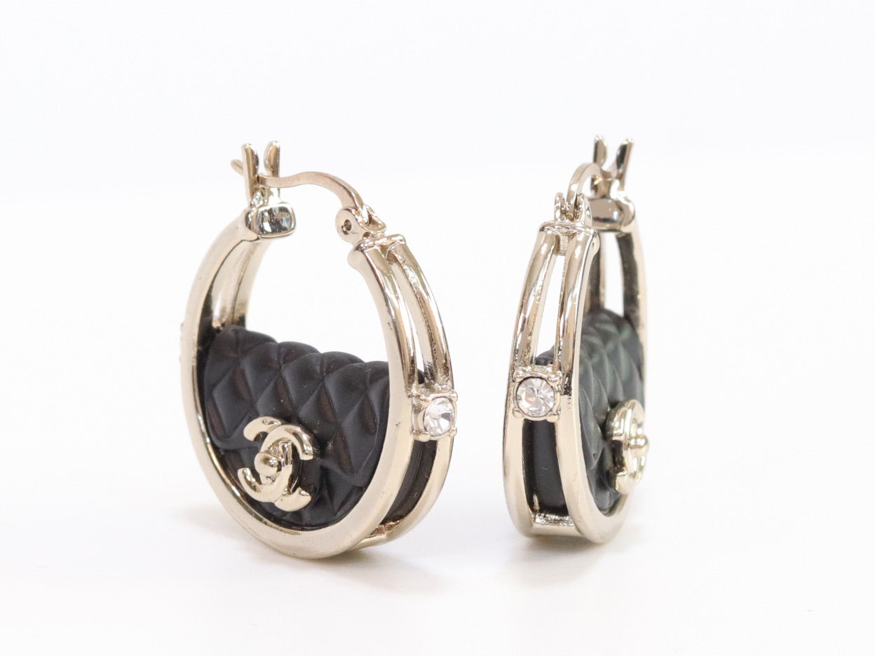 Double C black hoops in pale gold finish