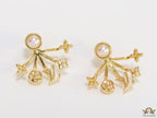 Gold plated detachable pearl tops earrings with various charms