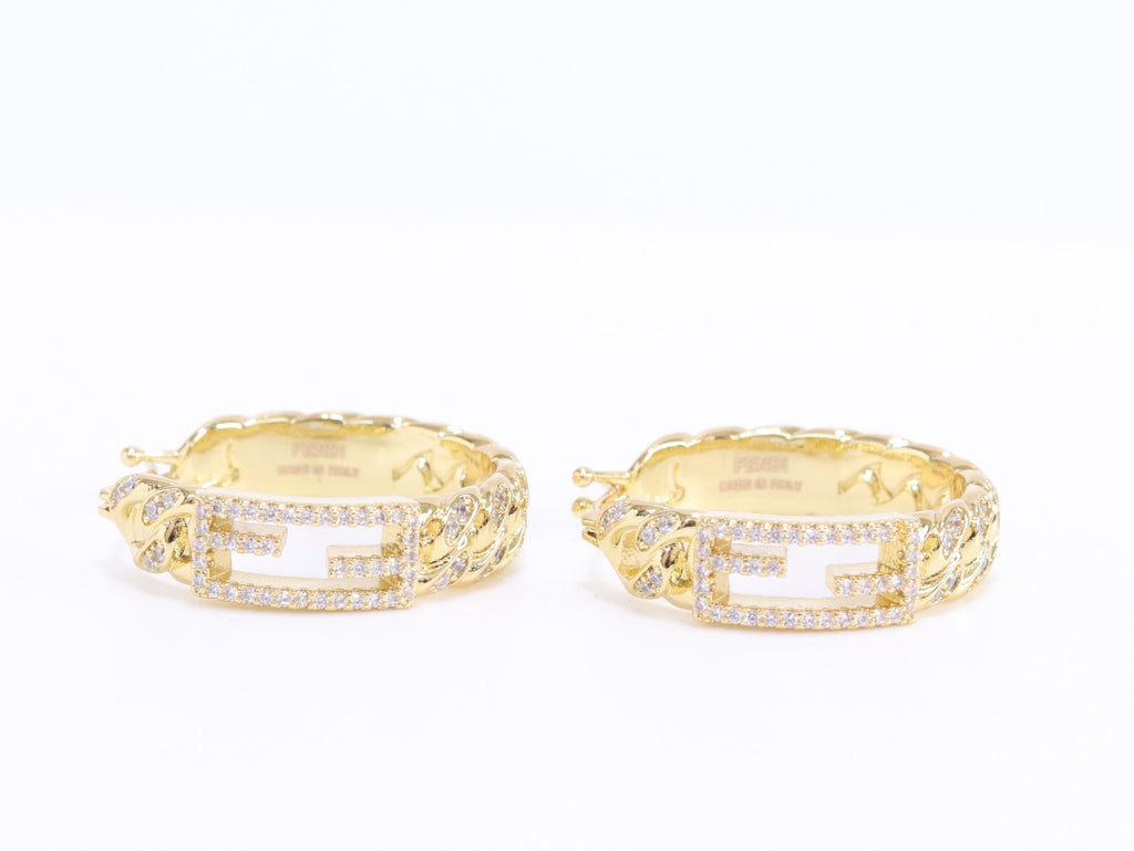 Double F hoops in gold finish with cz