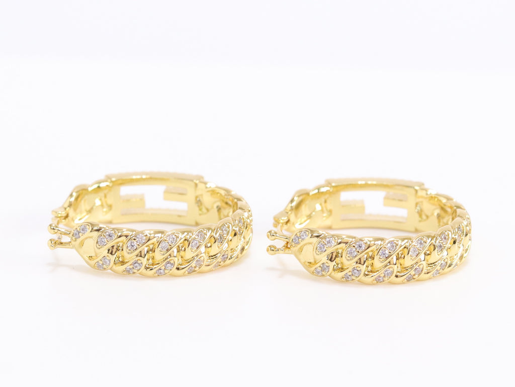 Double F hoops in gold finish with cz